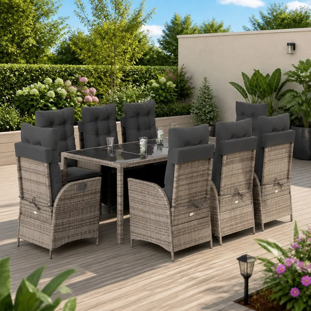9 Piece Grey Poly Rattan Garden Dining Set