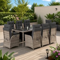 Durable 9 Piece Grey Poly Rattan Garden Dining Set
