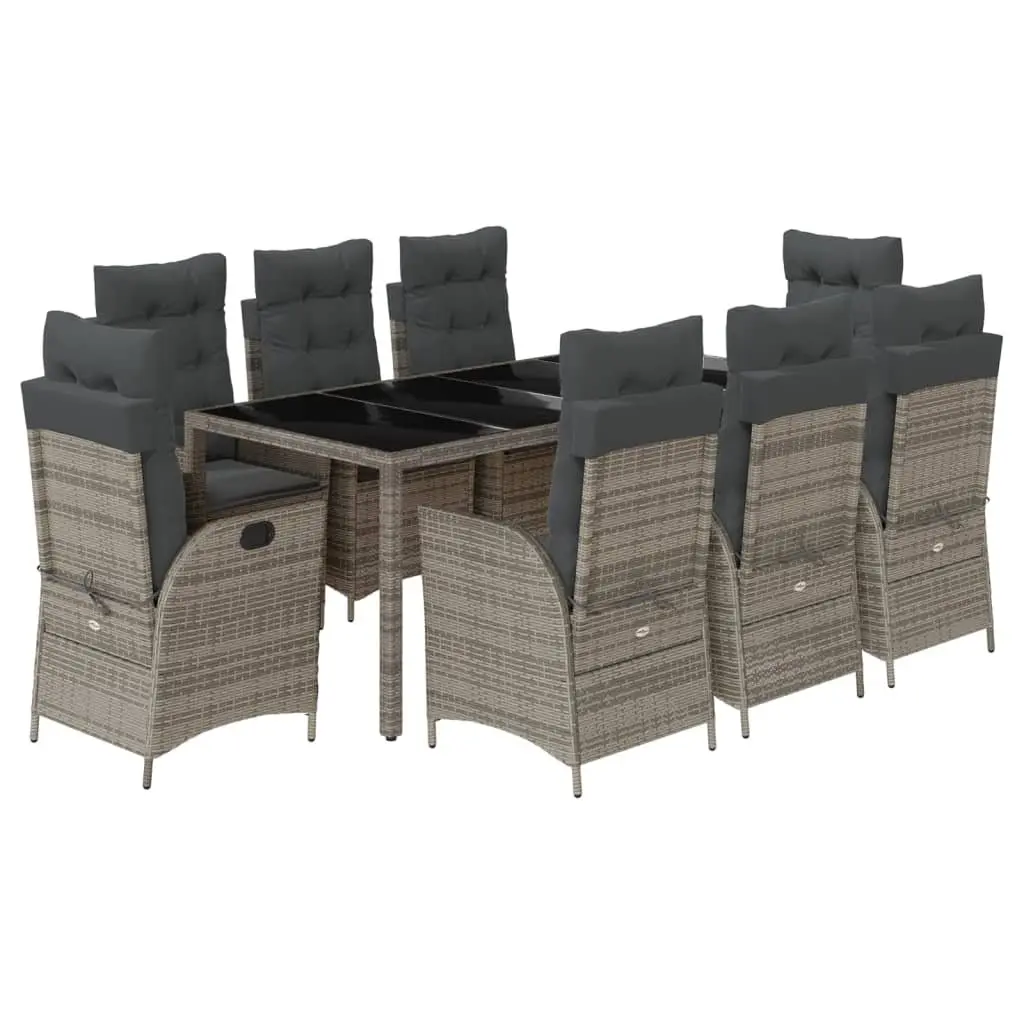 9 Piece Grey Poly Rattan Garden Dining Set