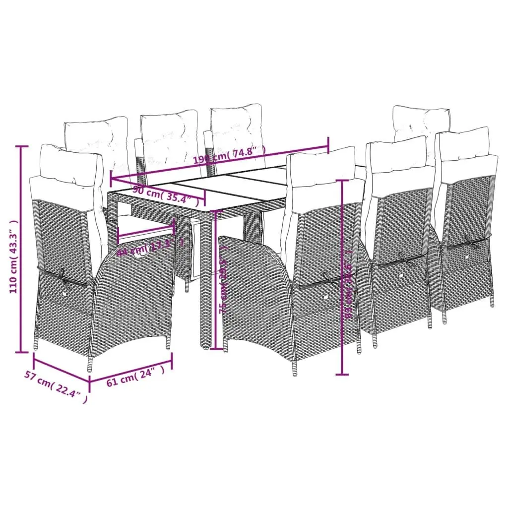 9 Piece Grey Poly Rattan Garden Dining Set