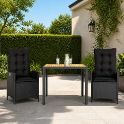 Black 3 Piece Outdoor Patio Dining Set with Cushions
