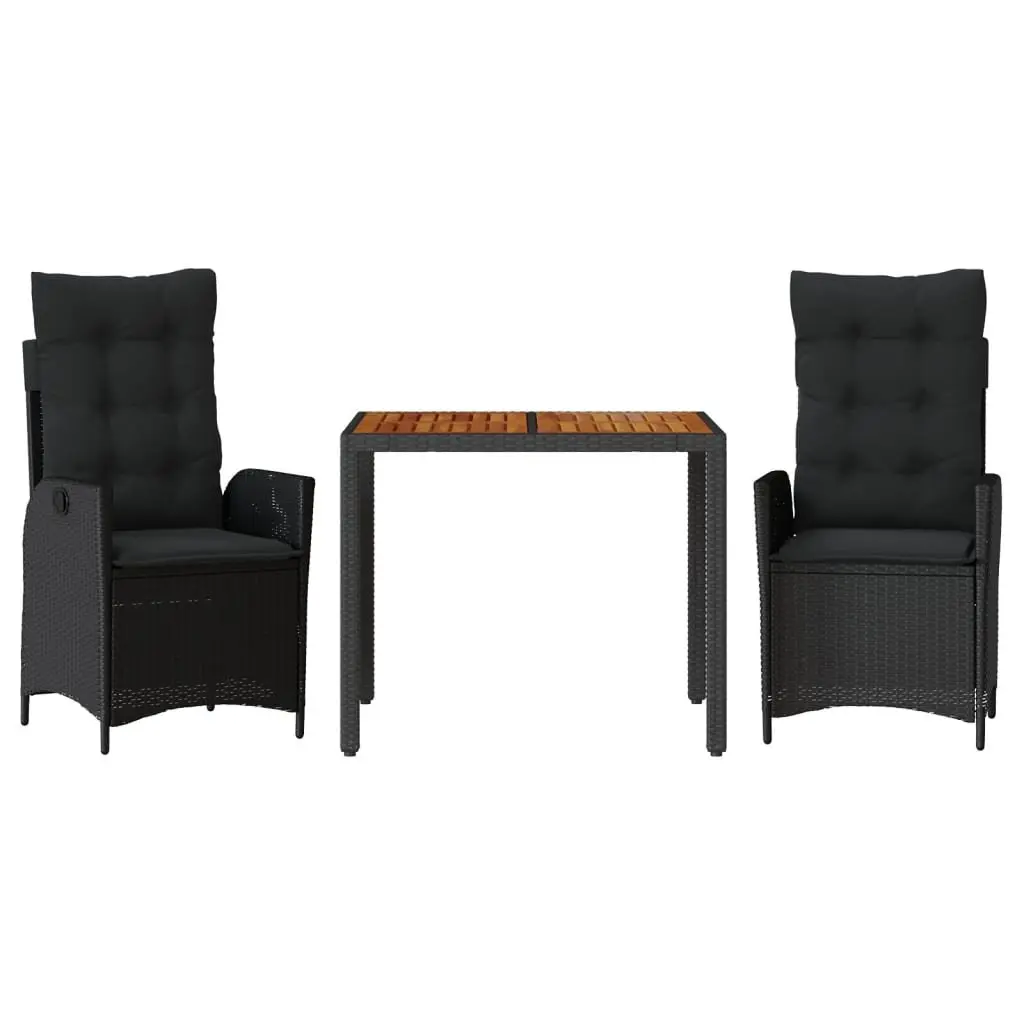 Garden Dining Set PE Rattan 3 Piece Outdoor Patio Furniture Black