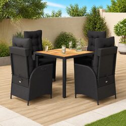 5-Piece Outdoor Dining Set with Black PE Rattan Chairs