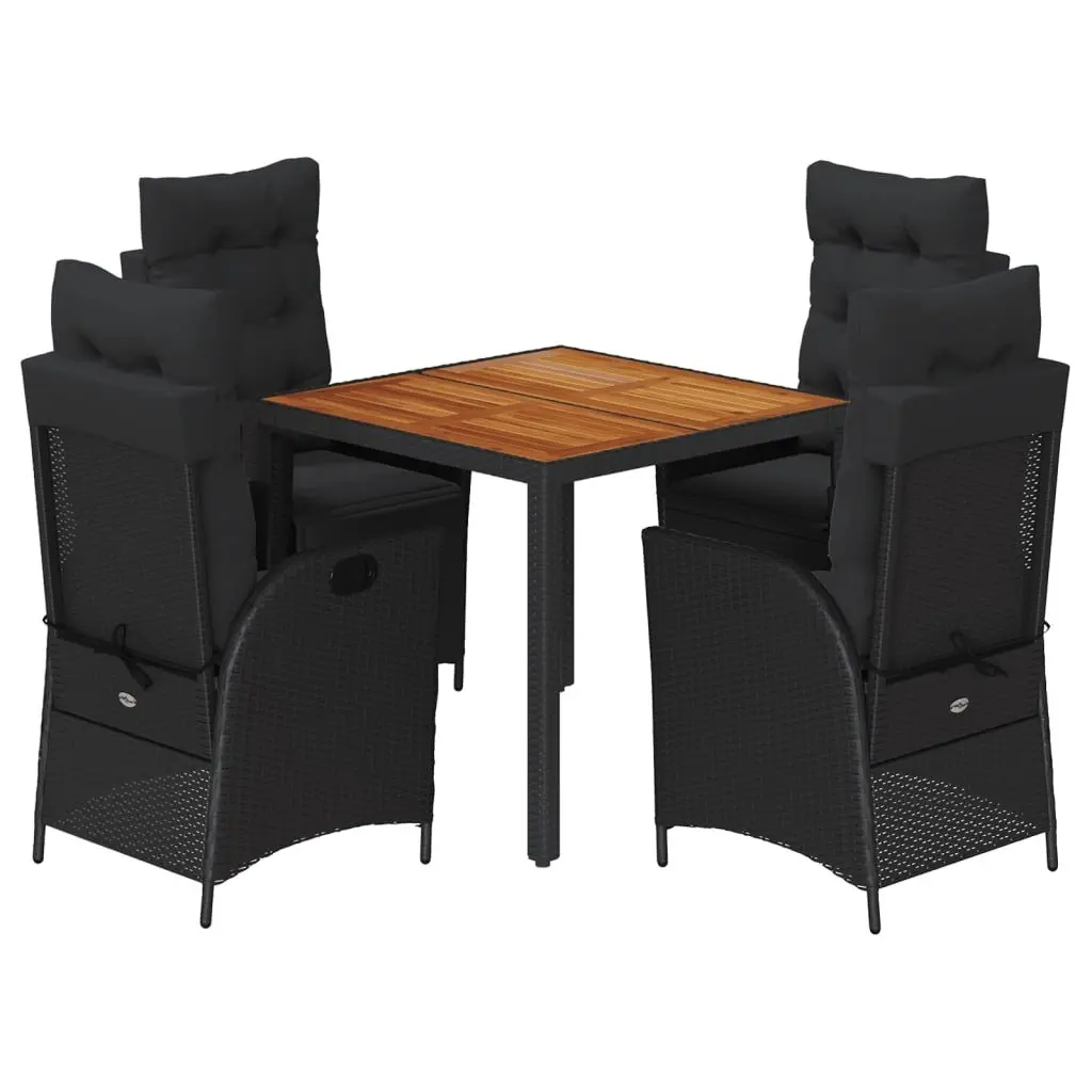 Garden Dining Set Poly Rattan 5 Piece Outdoor Furniture Black with Cushions
