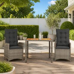 Premium 3 Piece Grey Garden Dining Set with Cushions