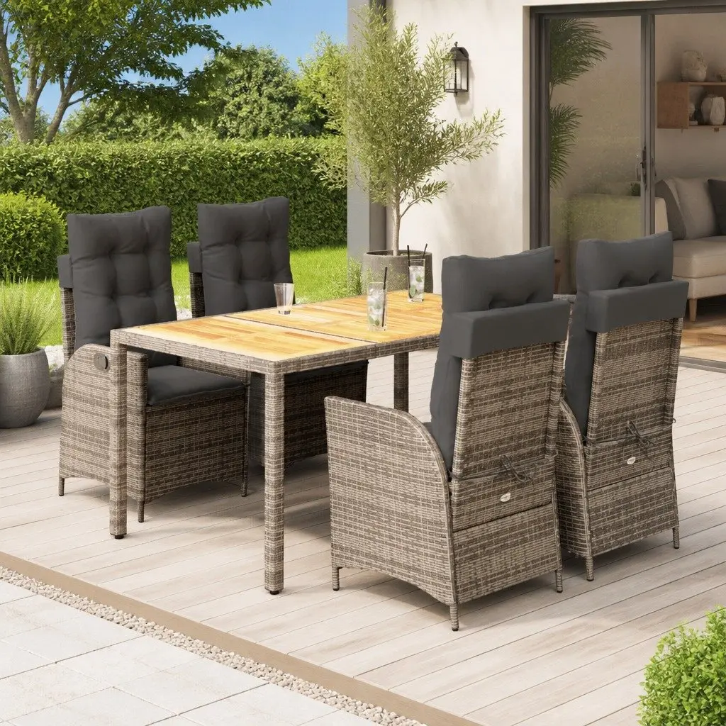 5 Piece Outdoor Dining Set with Cushions in Grey Rattan