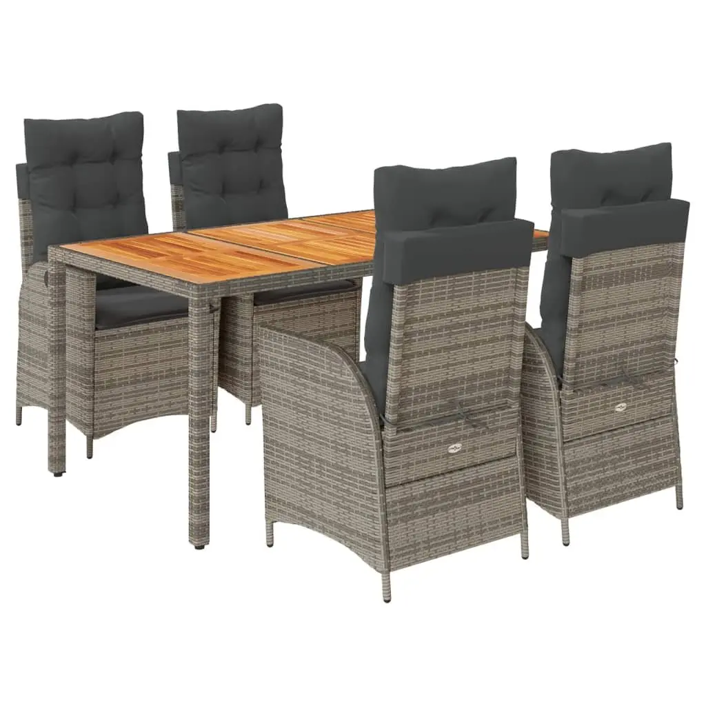 5 Piece Outdoor Dining Set with Cushions in Grey Rattan