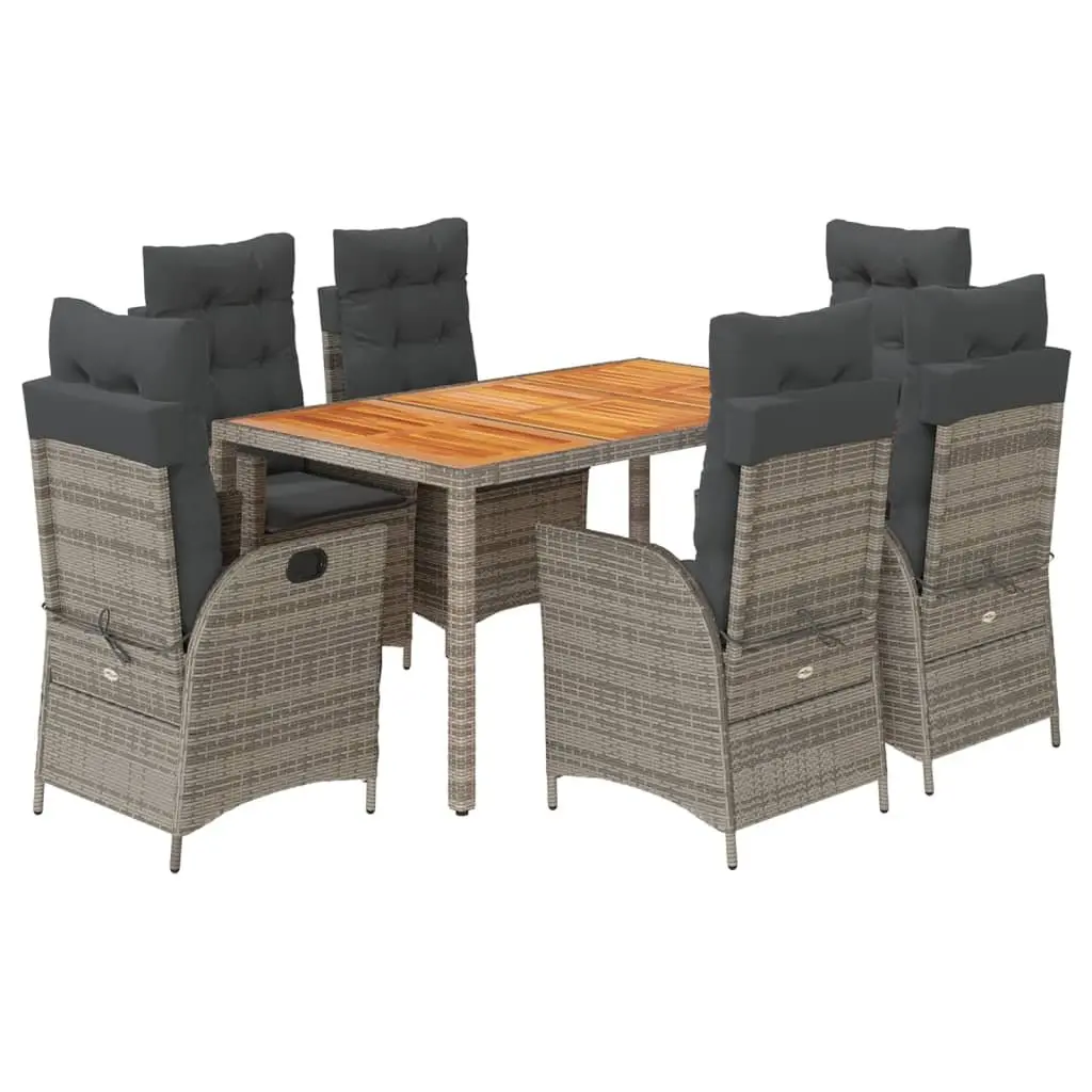 7 Piece Rattan Garden Dining Set with Grey Cushions