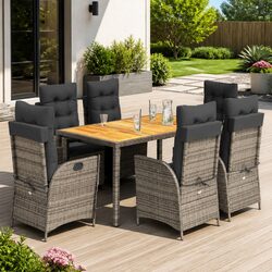 Sturdy 7 Piece Garden Dining Set in Grey Poly Rattan