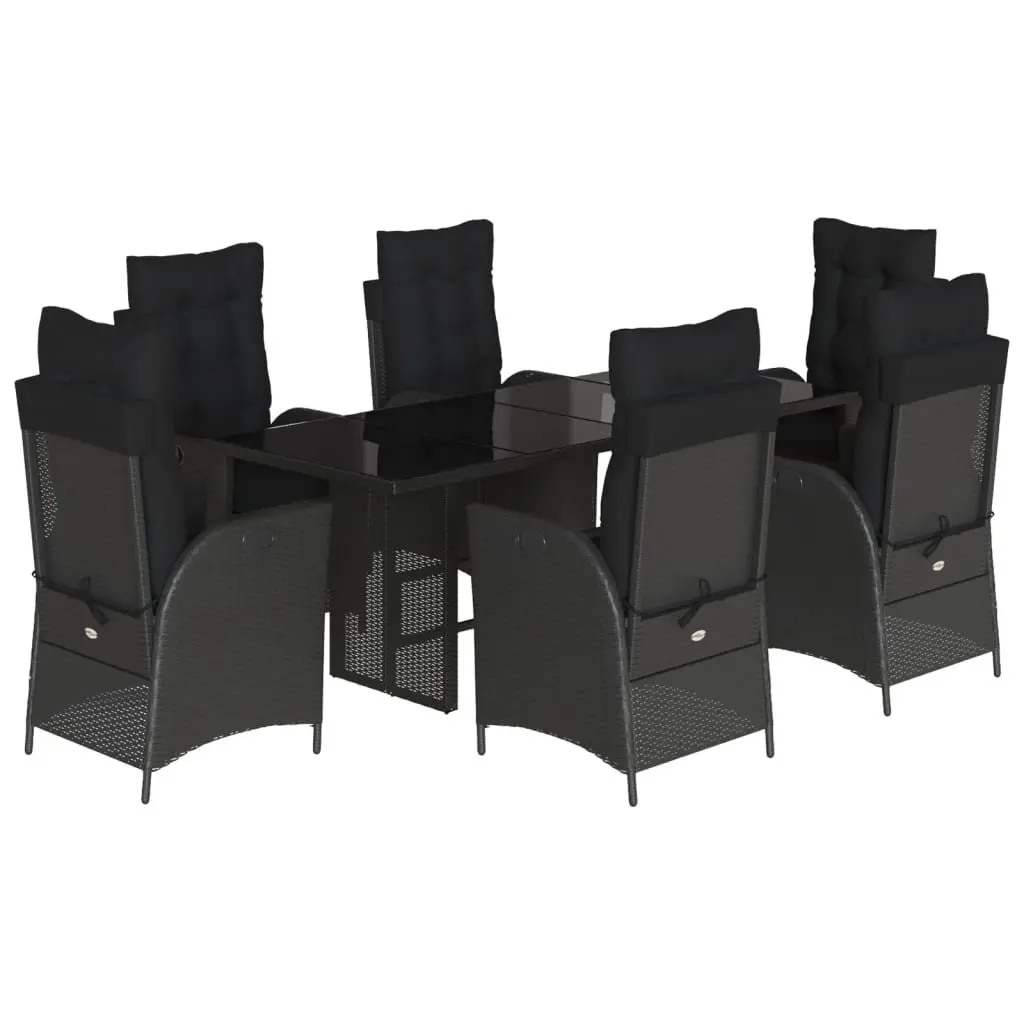 7 Piece Black Poly Rattan Garden Dining Set