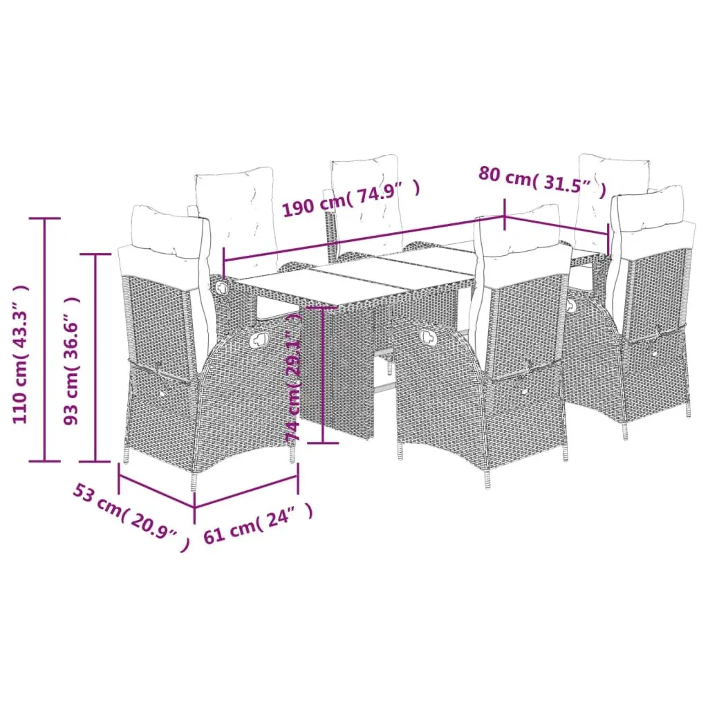 7 Piece Black Poly Rattan Garden Dining Set