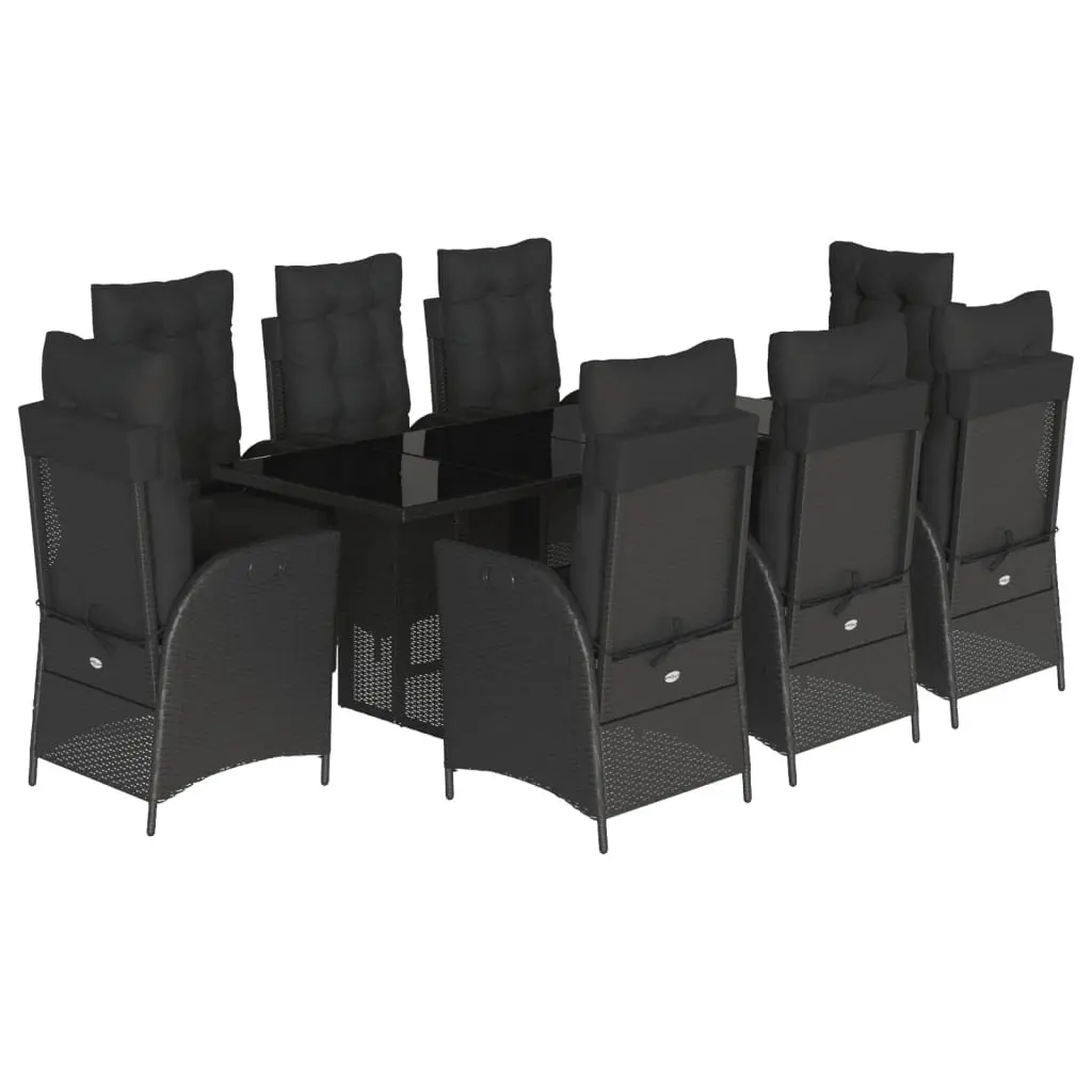 Garden Dining Set PE Rattan 9 Piece Black Outdoor Patio Furniture