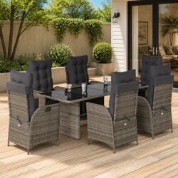 Premium 7 Piece Grey Poly Rattan Garden Dining Set