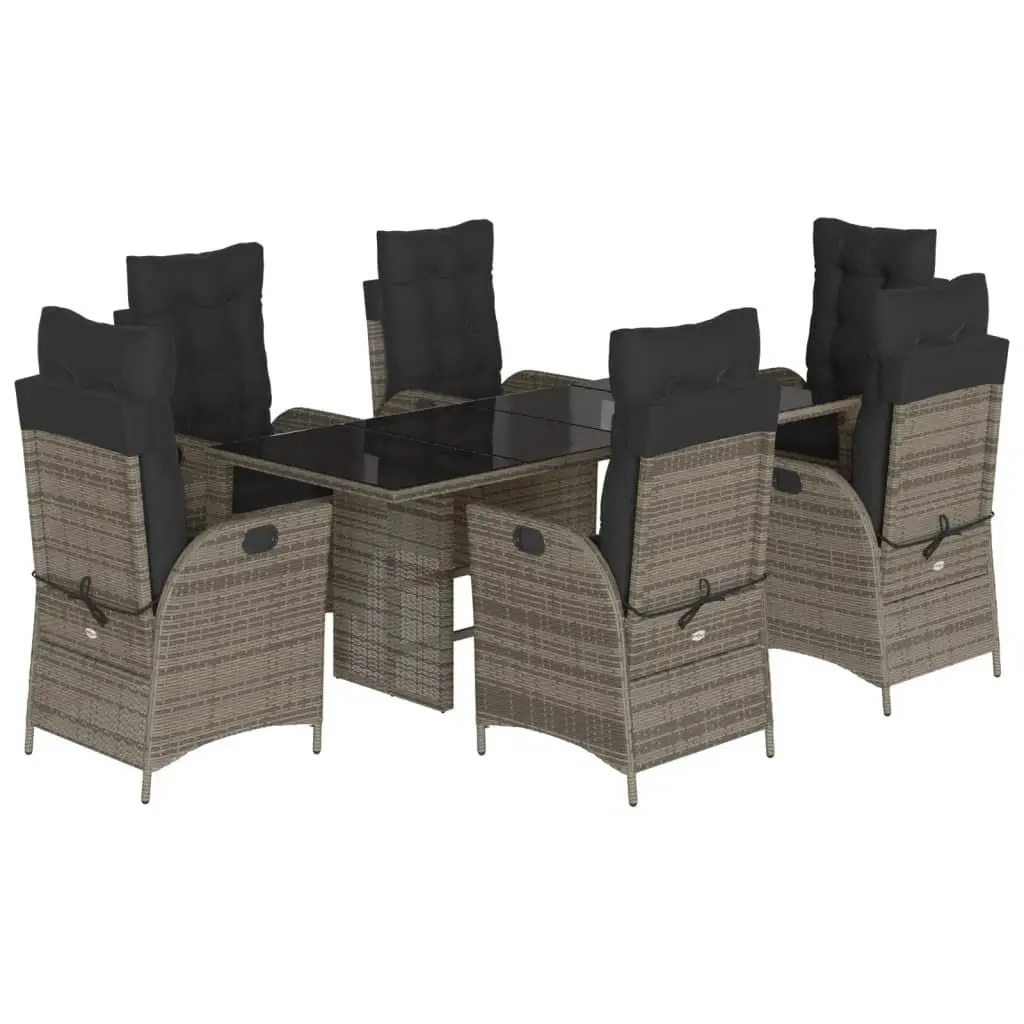 7 Piece Outdoor Garden Dining Set Grey PE Rattan Patio Furniture with Cushions