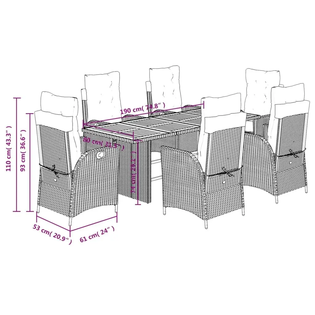 7 Piece Garden Dining Set with Padded Cushions