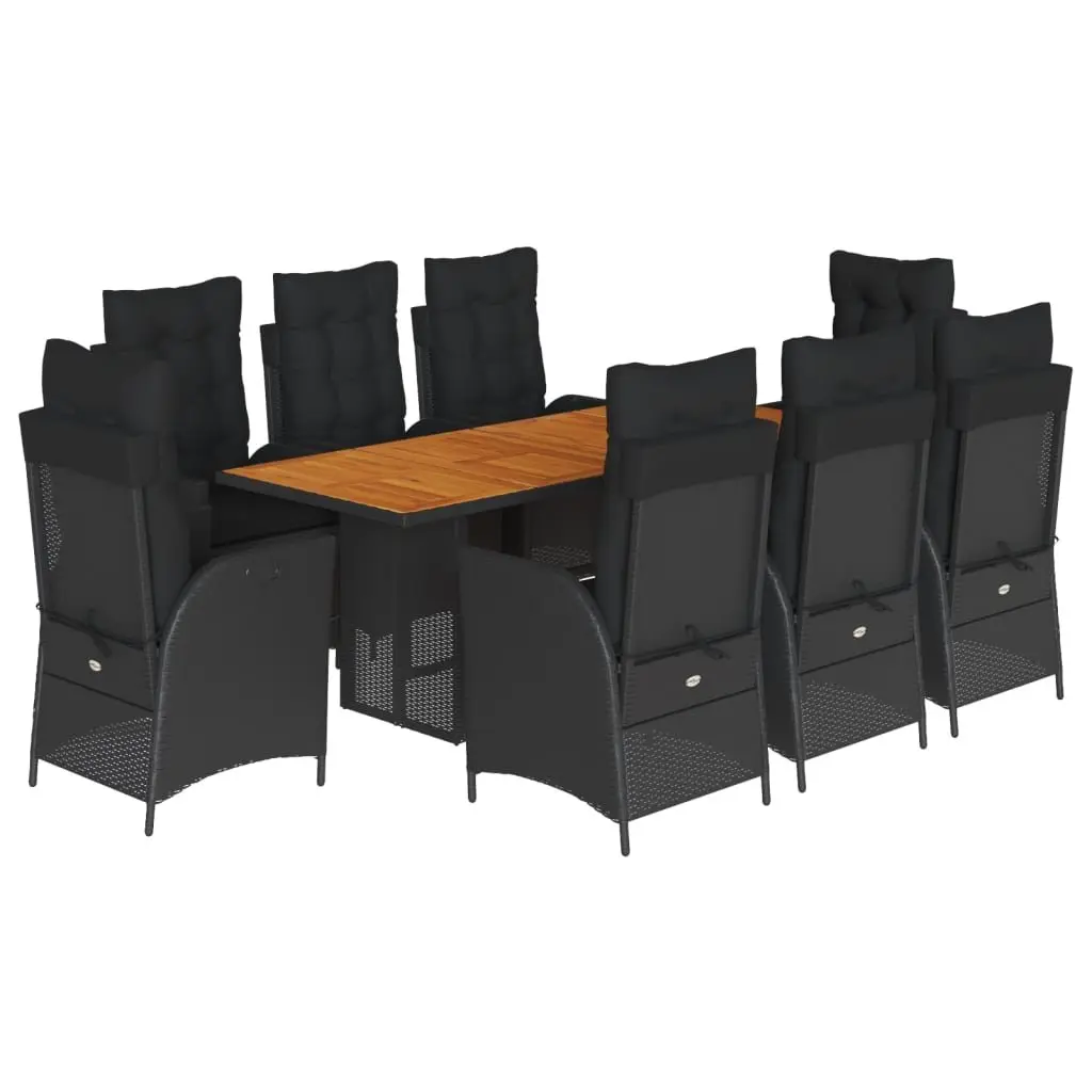 9 Piece Outdoor Dining Set PE Rattan Acacia Wood Black