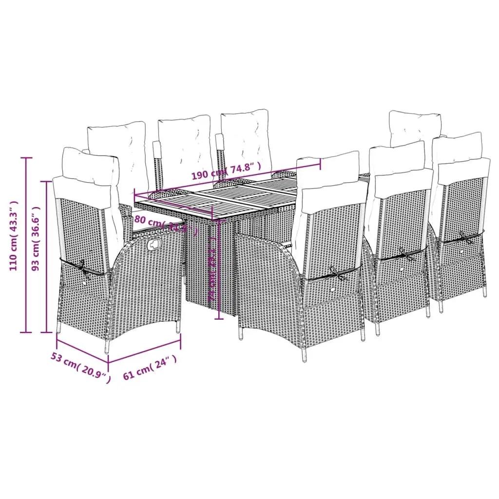 9 Piece Outdoor Dining Set PE Rattan Acacia Wood Black
