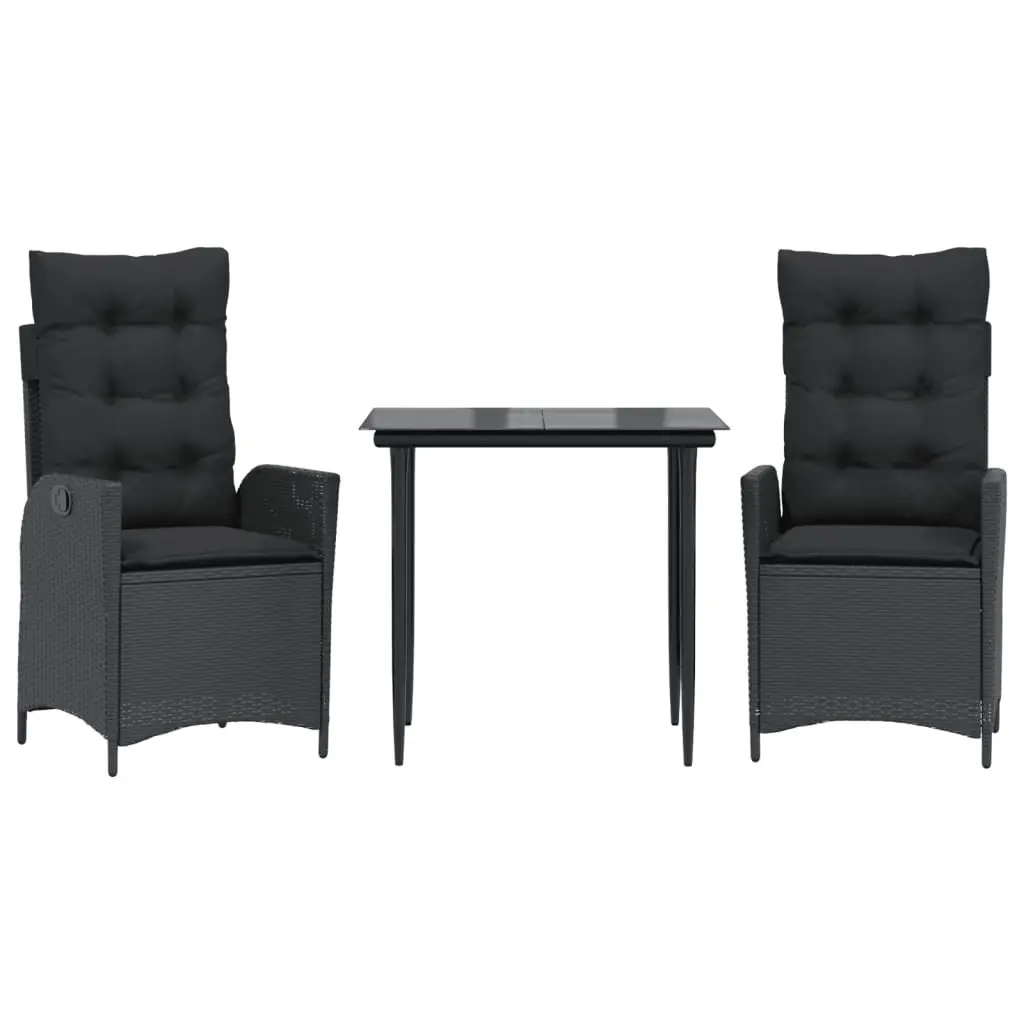Garden Dining Set PE Rattan 3 Piece Outdoor Furniture Black