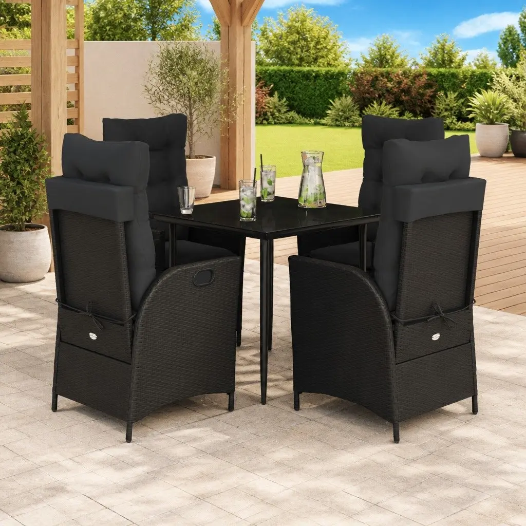5 Piece Black Poly Rattan Garden Dining Set