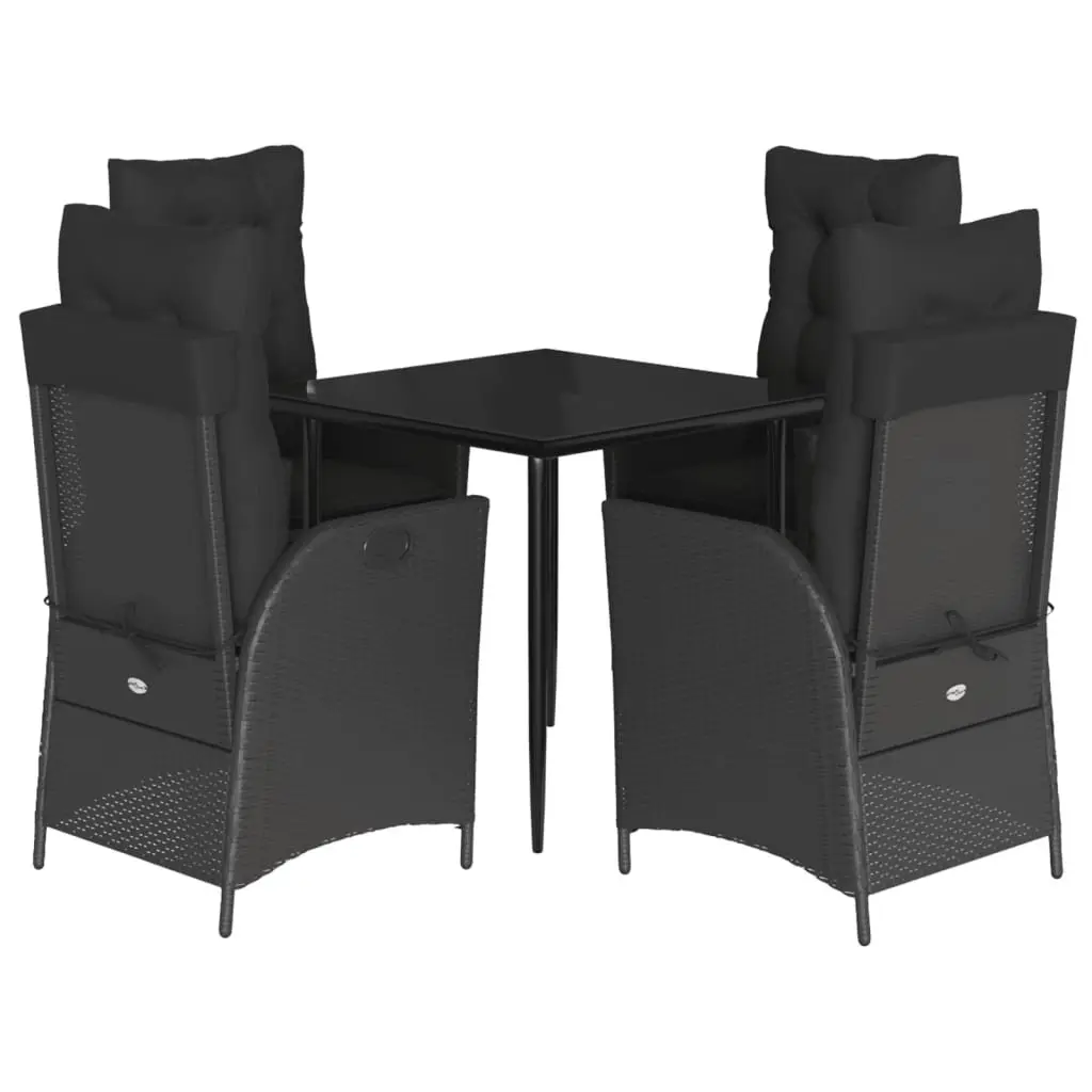 5 Piece Black Poly Rattan Garden Dining Set