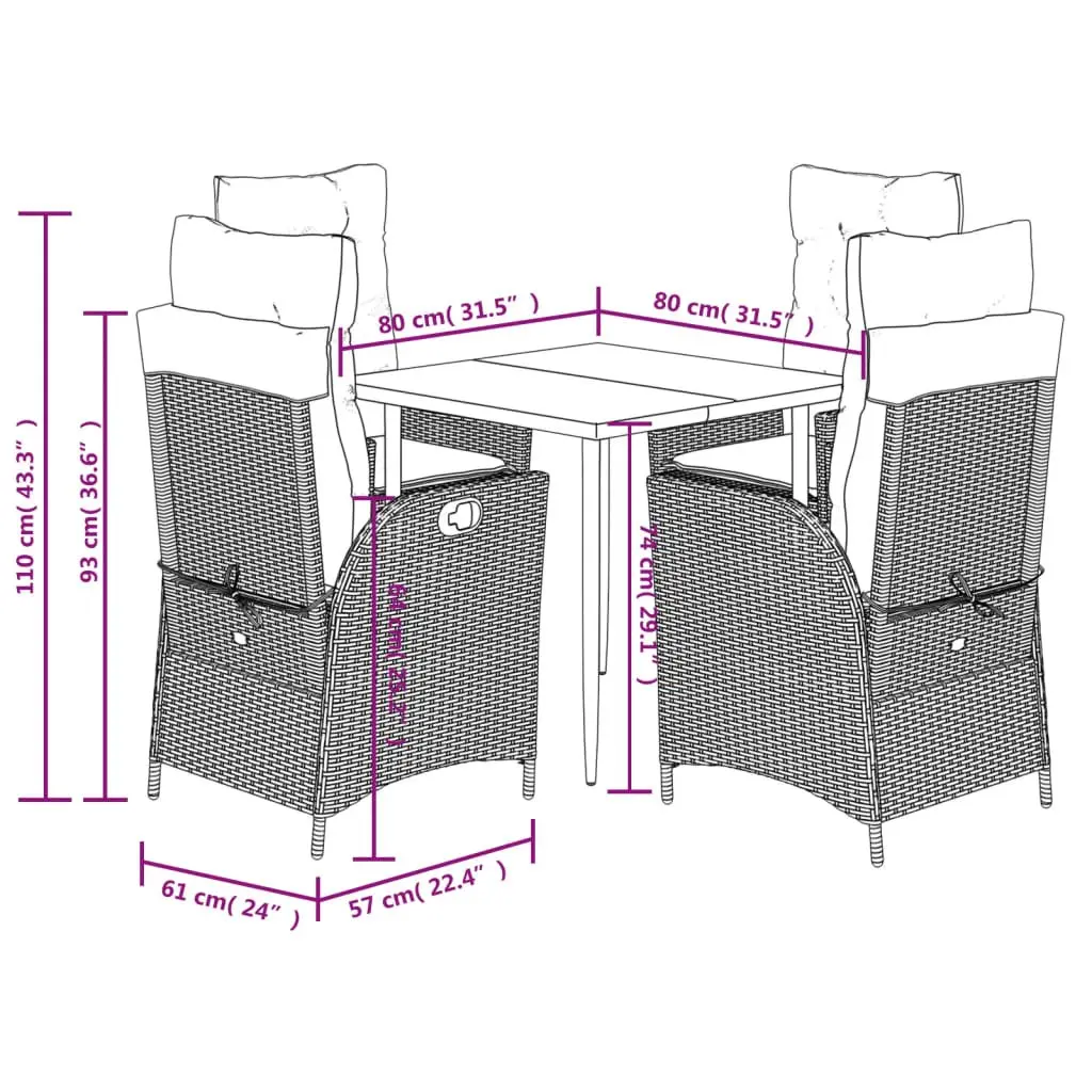 5 Piece Black Poly Rattan Garden Dining Set