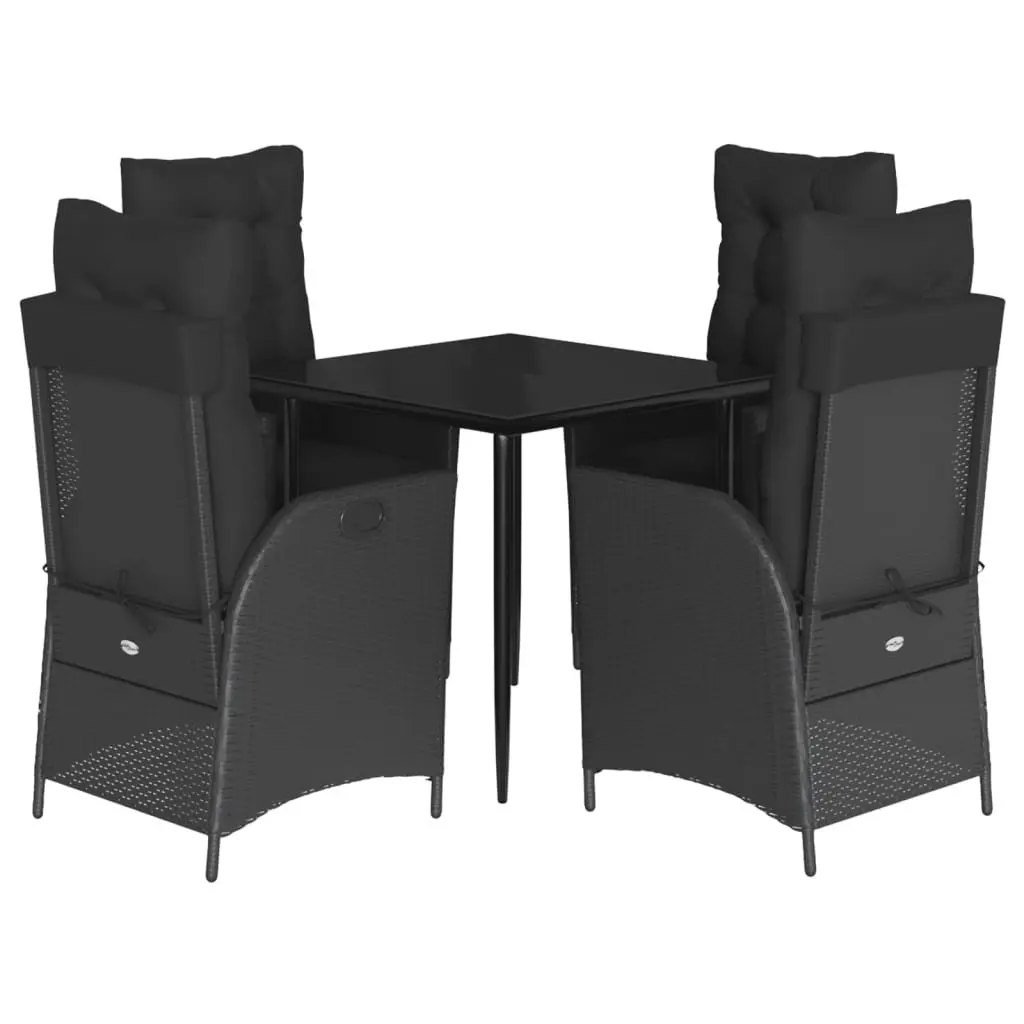 5 Piece Black Poly Rattan Outdoor Dining Set with Cushions