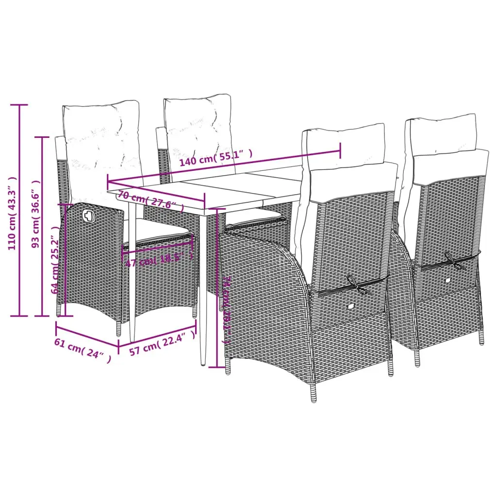 5 Piece Outdoor Dining Set with Adjustable Backrests