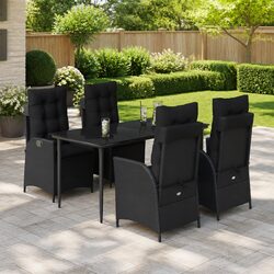 Durable 5 Piece Black Poly Rattan Garden Dining Set