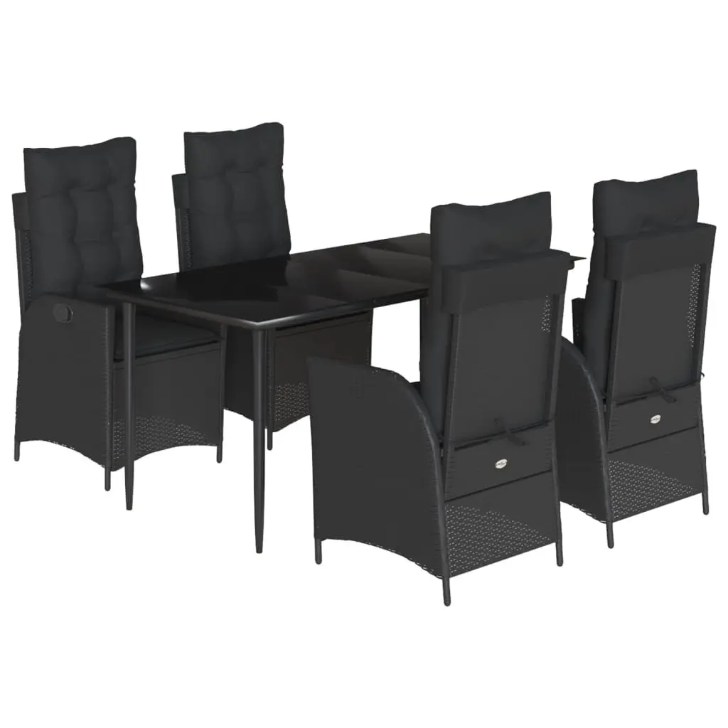 5 Piece Black Poly Rattan Garden Dining Set