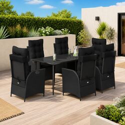 Durable 7 Piece Black Poly Rattan Garden Dining Set