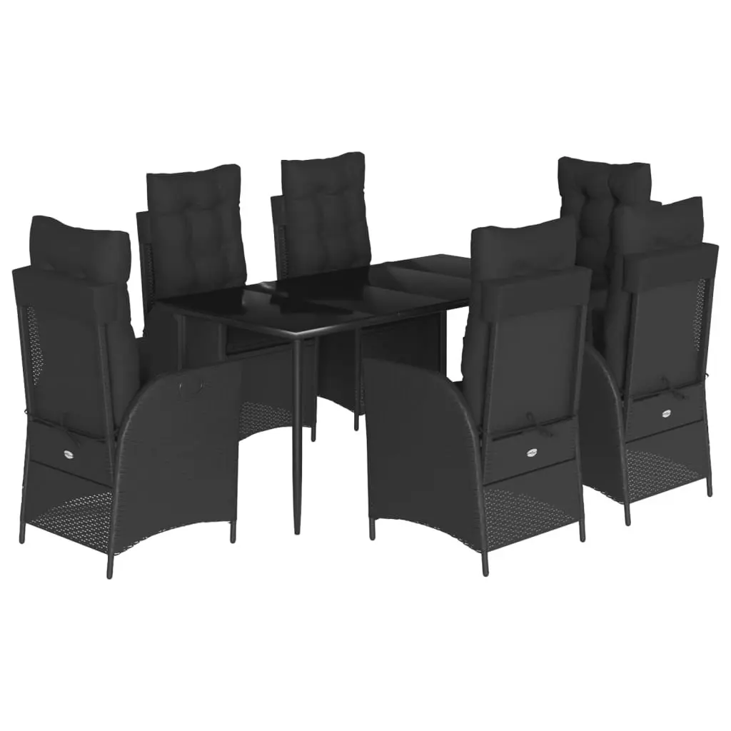 7 Piece Garden Dining Set PE Rattan Black Outdoor Furniture Patio Table Chairs