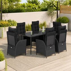 Premium 7-Piece Black Poly Rattan Outdoor Dining Set