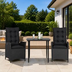 Durable 3 Piece Black Poly Rattan Outdoor Dining Set
