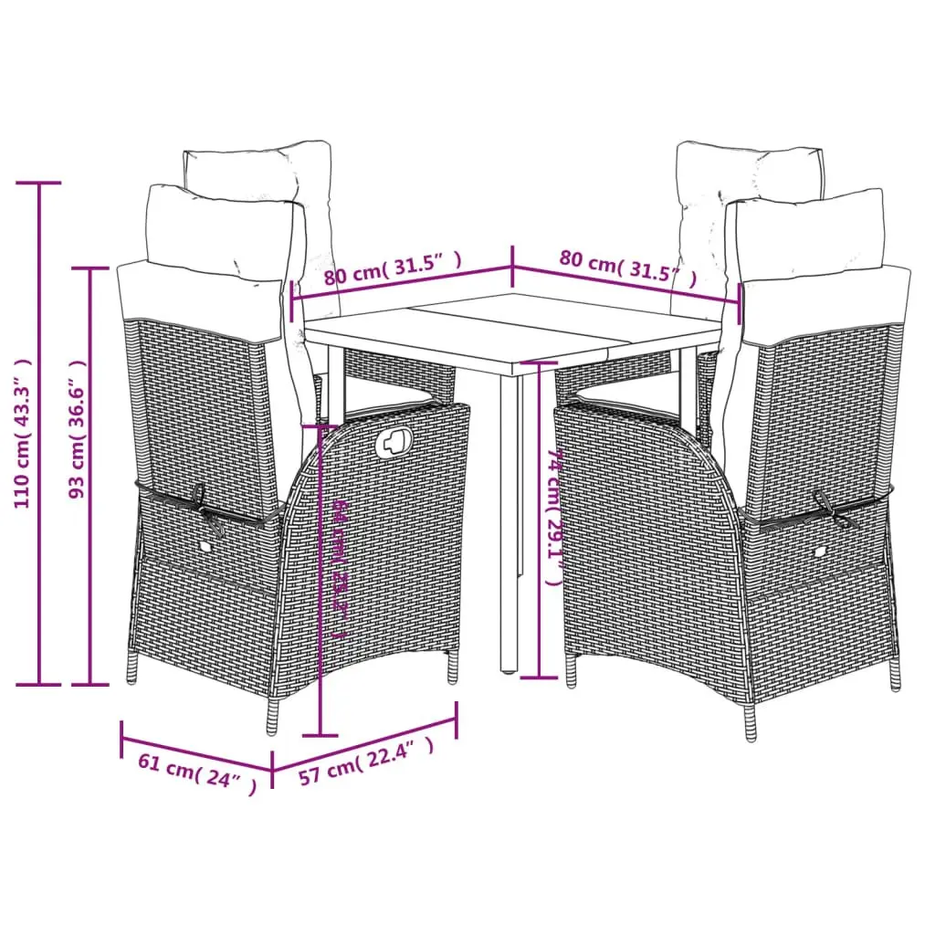 Garden Dining Set 5 Piece Outdoor Furniture Patio Rattan Chairs Table Cushions