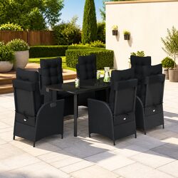 Durable 7 Piece Black Poly Rattan Outdoor Dining Set