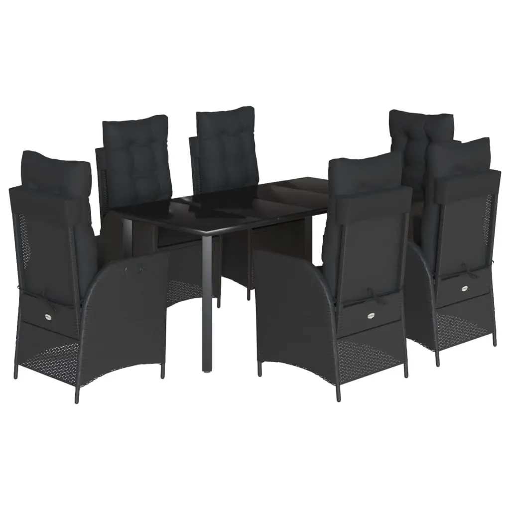 7 Piece Outdoor Dining Set PE Rattan Black Table Chair Patio Furniture