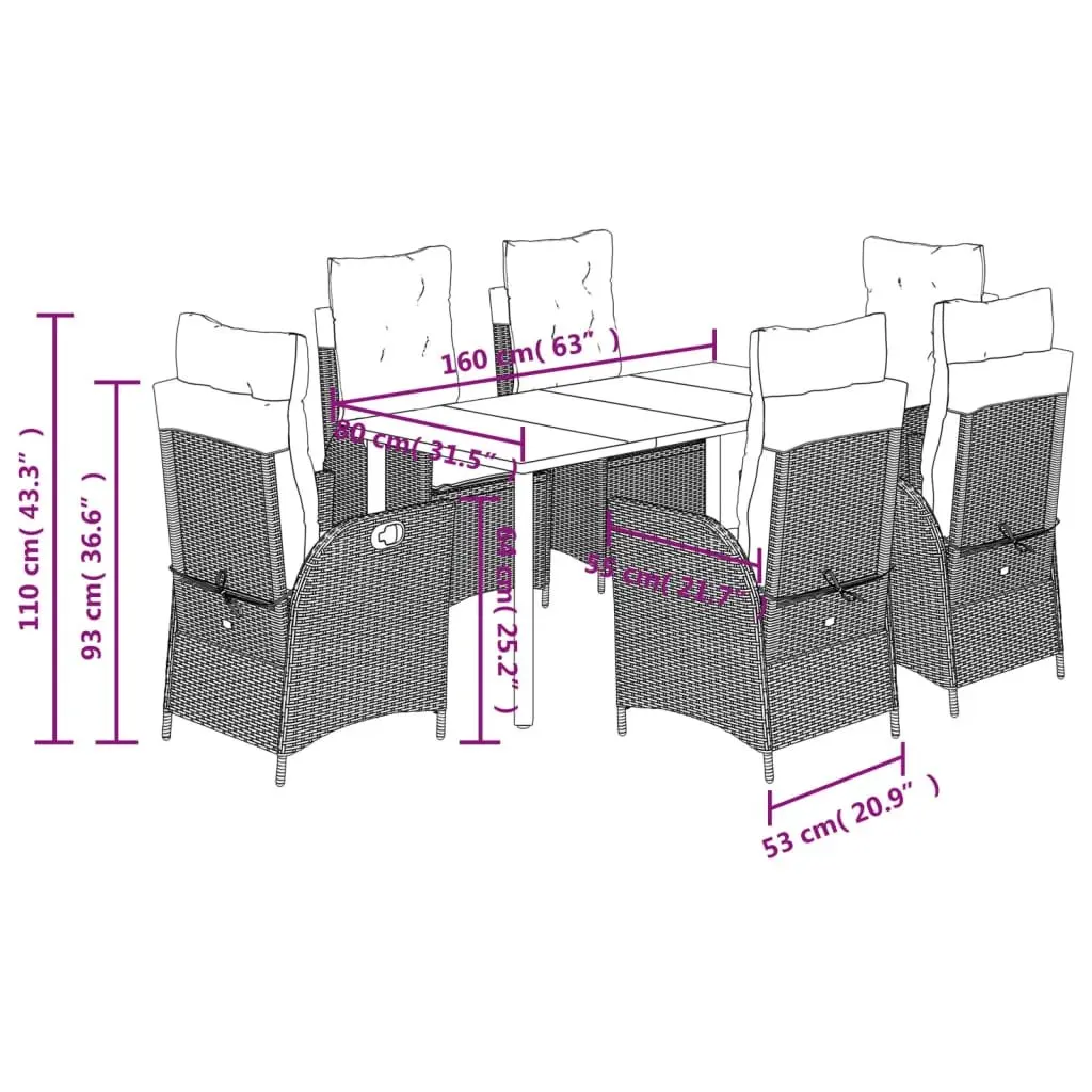 7 Piece Outdoor Dining Set PE Rattan Black Table Chair Patio Furniture