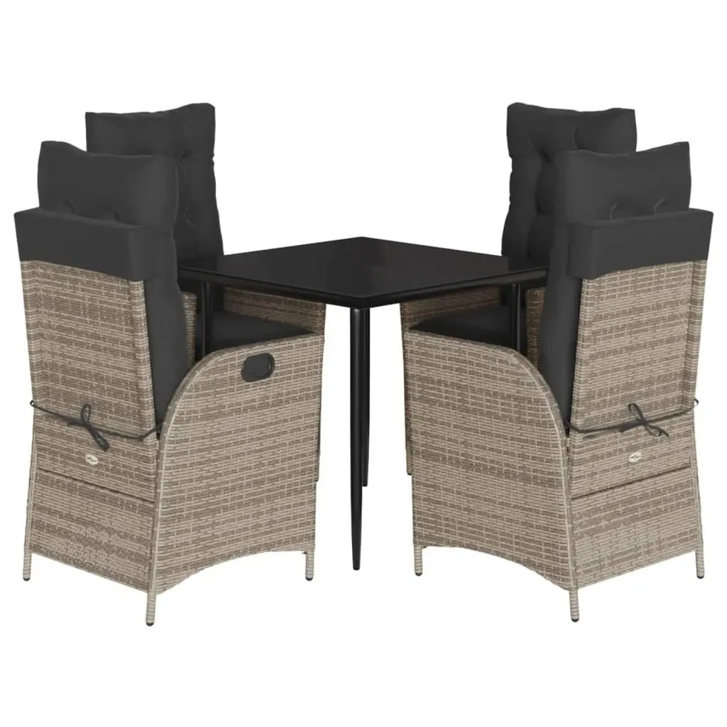 5 Piece Garden Dining Set PE Rattan Tempered Glass Grey