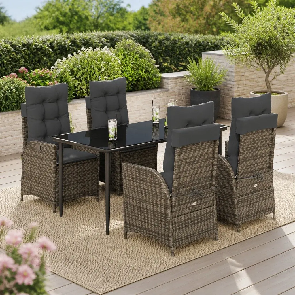 Grey Poly Rattan 5-Piece Garden Dining Set