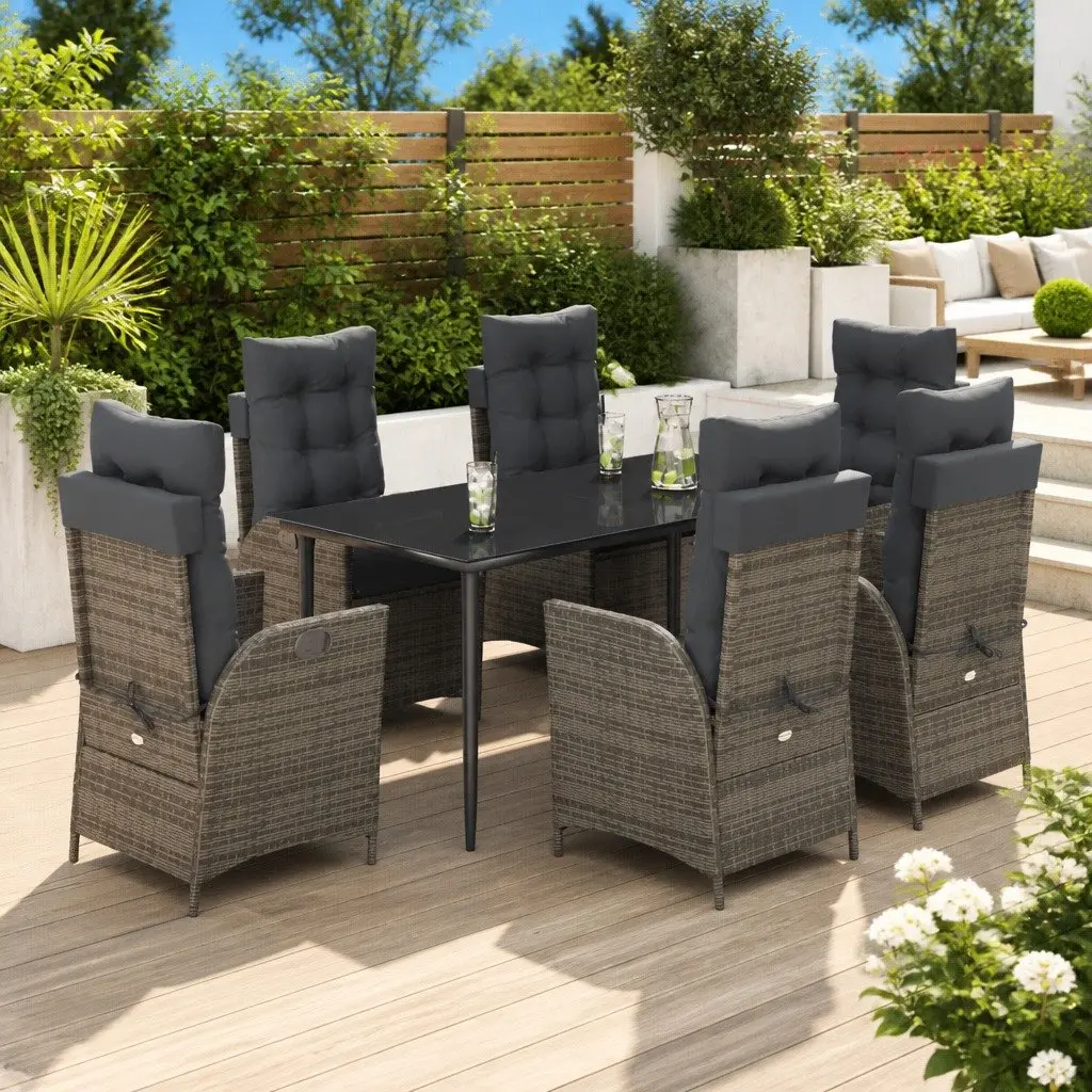 7 Piece Grey Poly Rattan Garden Dining Set