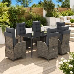 Premium 7 Piece Grey Poly Rattan Garden Dining Set