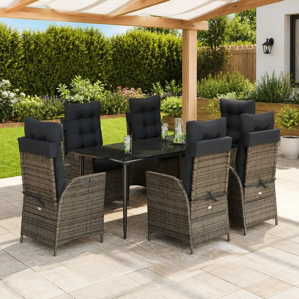 Garden Dining Set PE Poly Rattan 7 Piece Outdoor Furniture Grey Table Chairs
