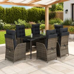 Durable 7-Piece Garden Dining Set in Grey Poly Rattan