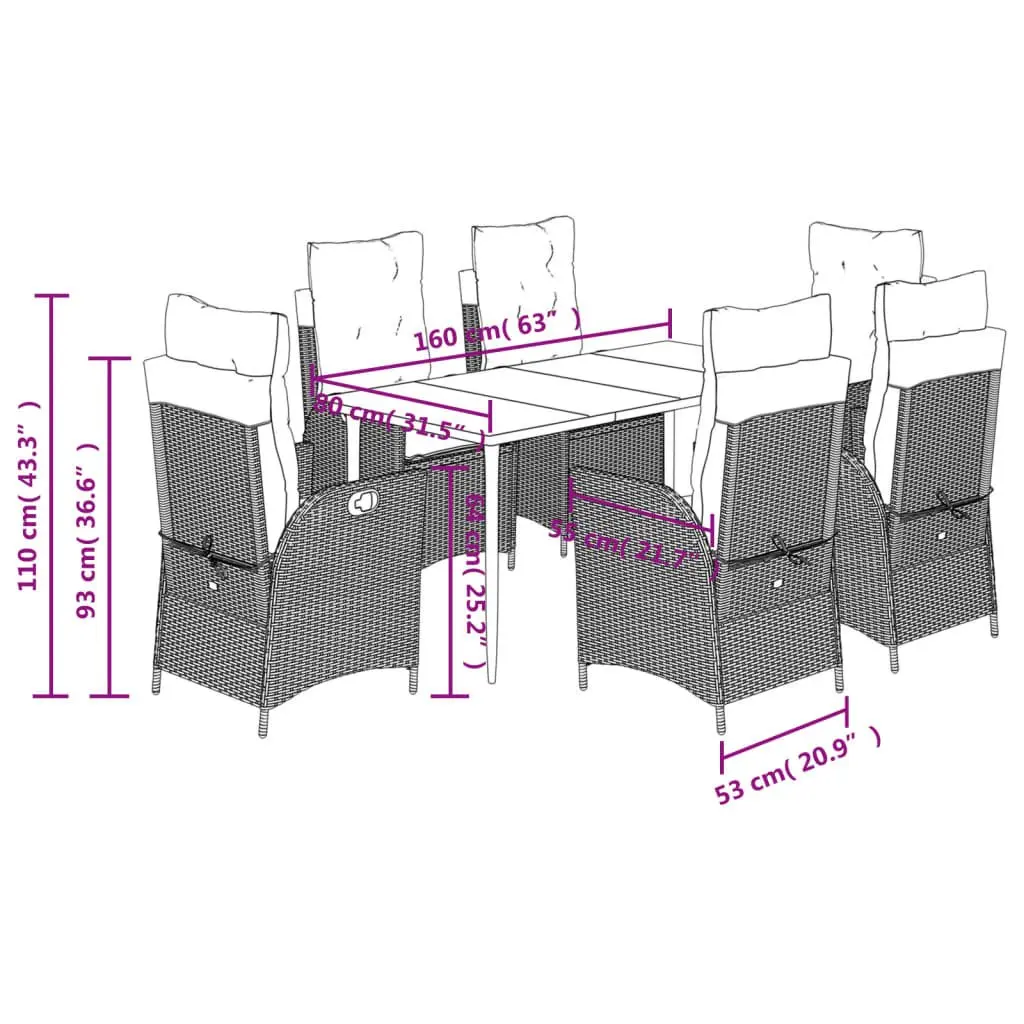 Garden Dining Set PE Poly Rattan 7 Piece Outdoor Furniture Grey Table Chairs