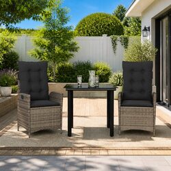 3 Piece Outdoor Furniture Dining Set in Grey Poly Rattan