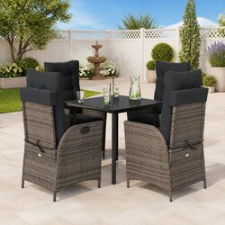 5 Piece Garden Dining Set with Cushions - Grey Poly Rattan