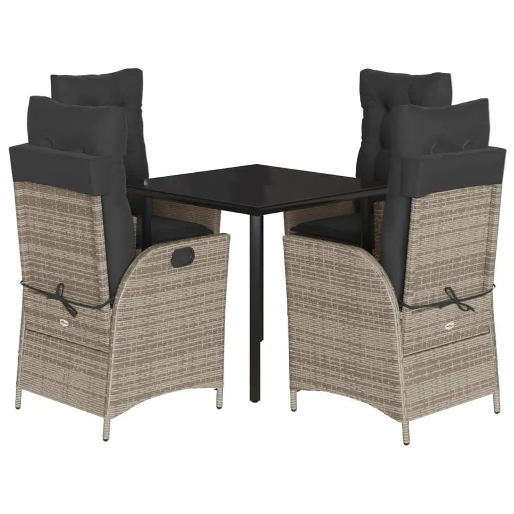 Garden Dining Set PE Rattan 5 Piece Grey Outdoor Furniture with Cushions