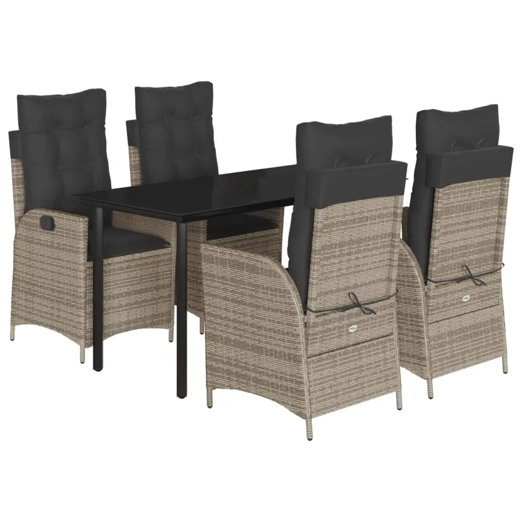 Garden Dining Set PE Rattan 5 Piece Outdoor Furniture Grey Table Chairs