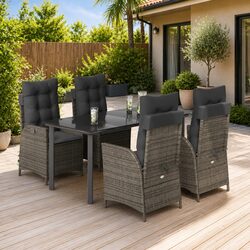 Grey Poly Rattan 5-Piece Garden Dining Set with Cushions