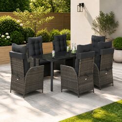 7 Piece Grey Poly Rattan Garden Dining Set with Cushions
